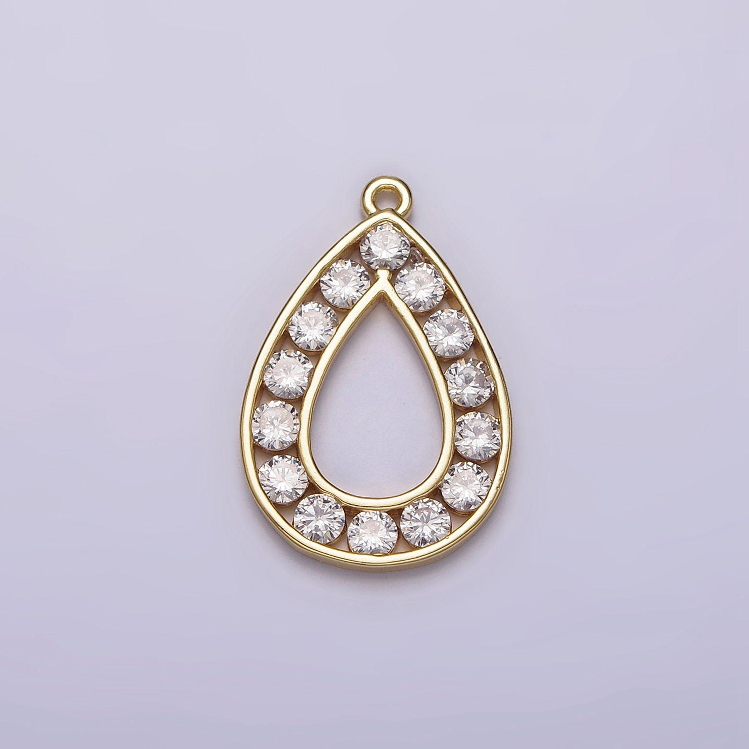 16K Gold Filled Clear CZ Lined Open Teardrop Charm | N965