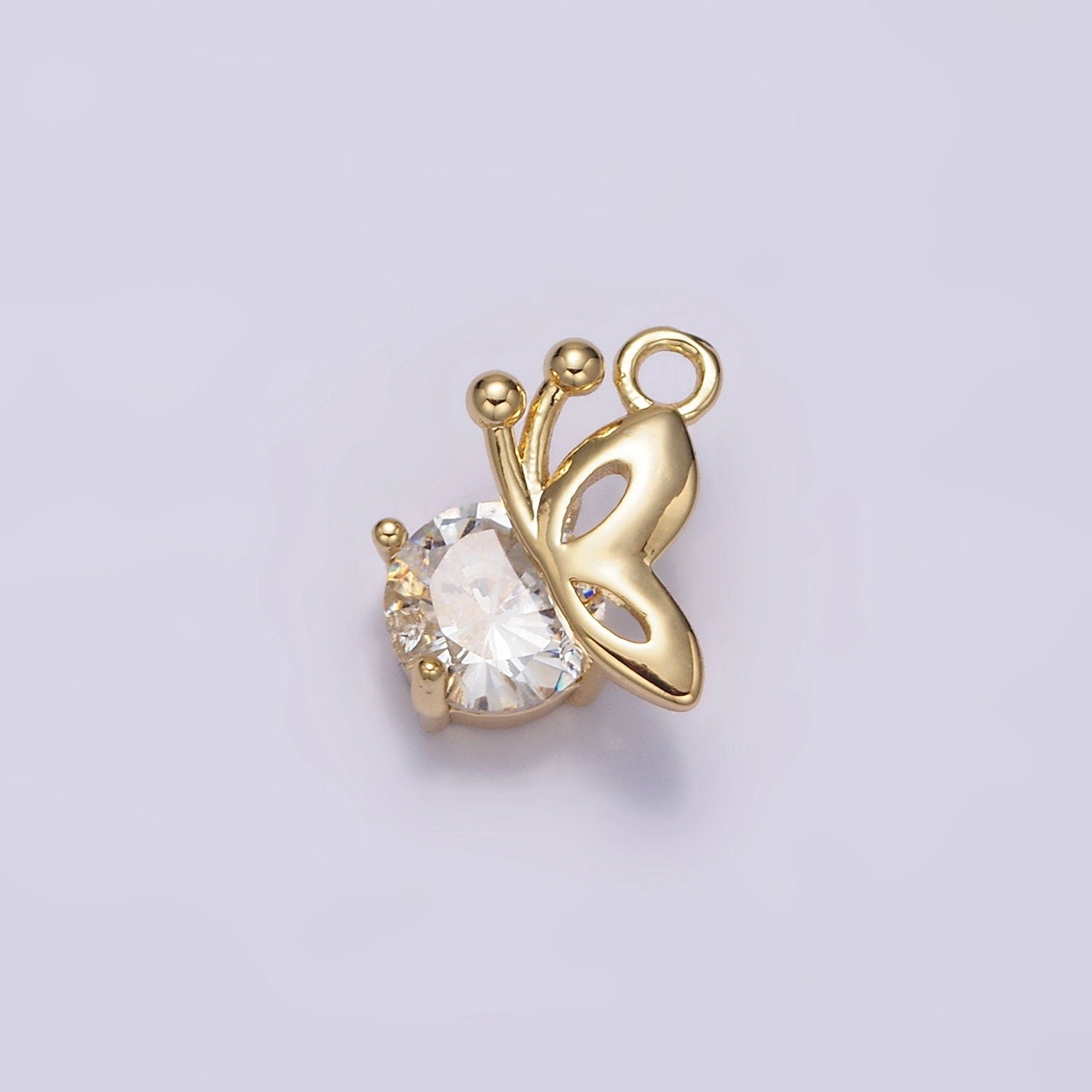 16K Gold Filled Clear CZ Open Butterfly Mariposa Wings Mini Charm | N957