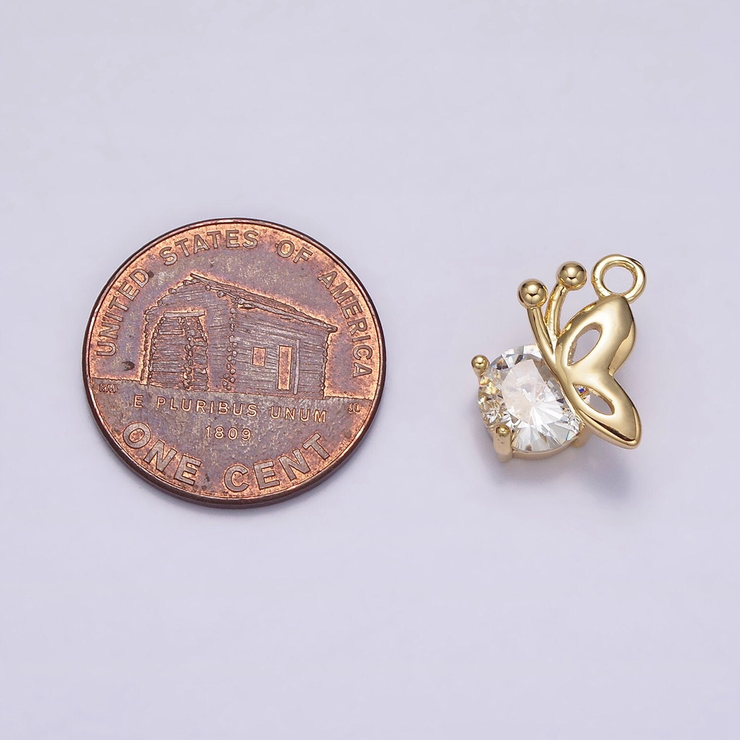 16K Gold Filled Clear CZ Open Butterfly Mariposa Wings Mini Charm | N957