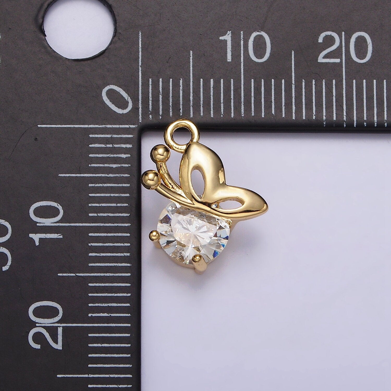 16K Gold Filled Clear CZ Open Butterfly Mariposa Wings Mini Charm | N957