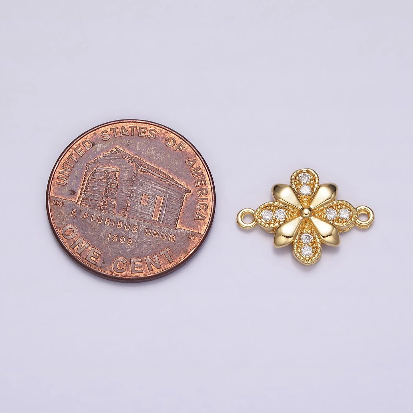24K Gold Filled Clear Micro Paved Quatrefoil Flower Connector | Y780