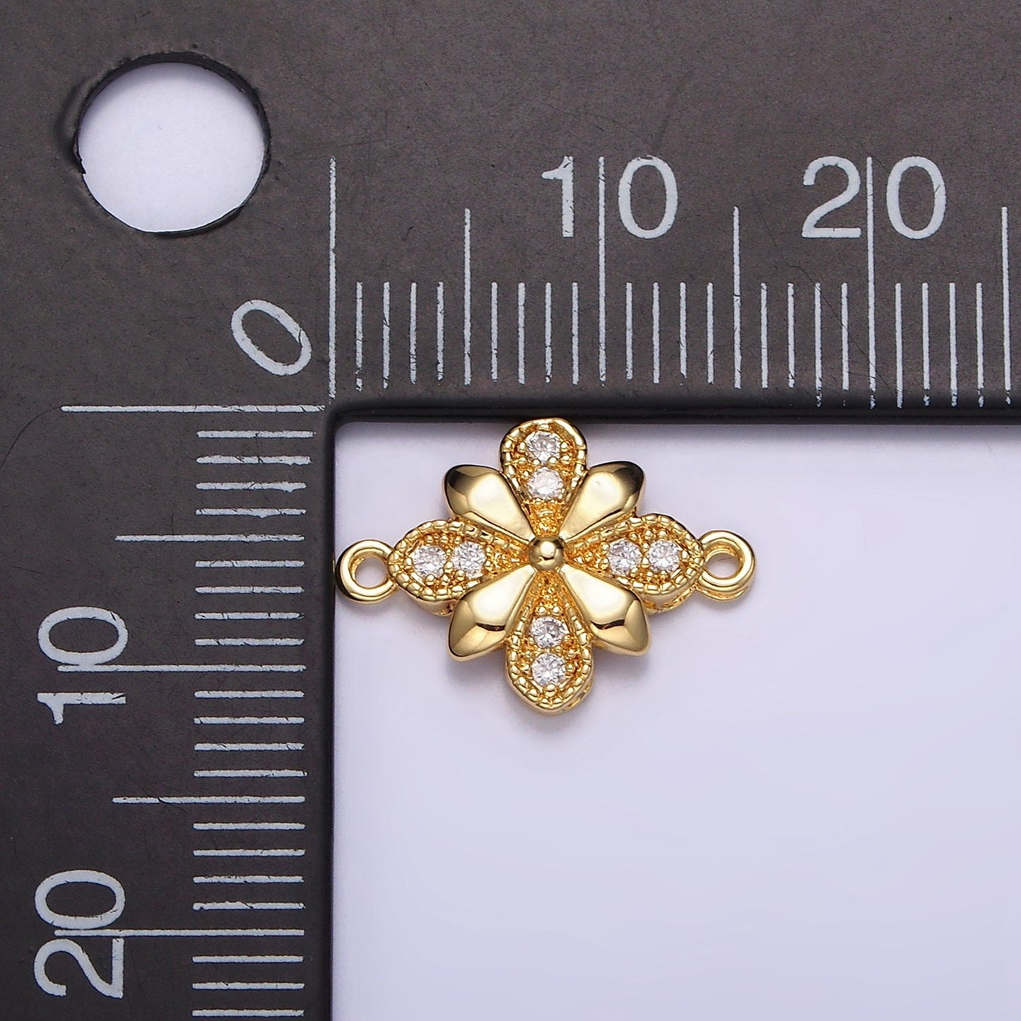 24K Gold Filled Clear Micro Paved Quatrefoil Flower Connector | Y780