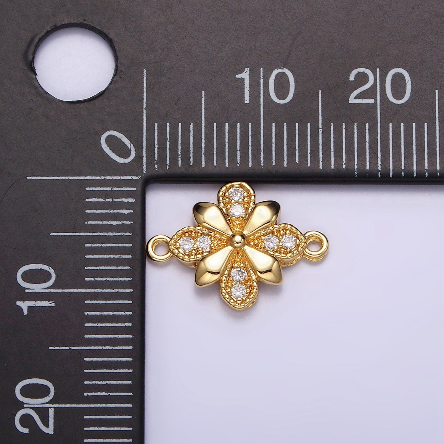 24K Gold Filled Clear Micro Paved Quatrefoil Flower Connector | Y780