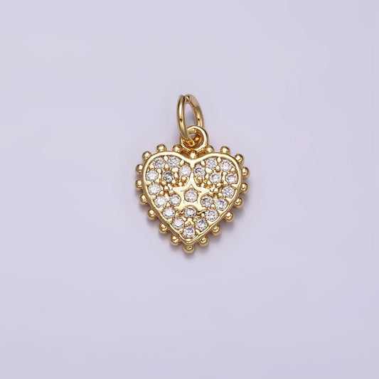 16K Gold Filled Heart Micro Paved CZ Dotted Outline Mini Charm E-429