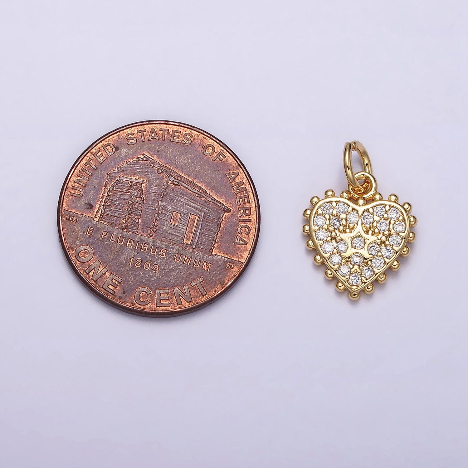 16K Gold Filled Heart Micro Paved CZ Dotted Outline Mini Charm E-429