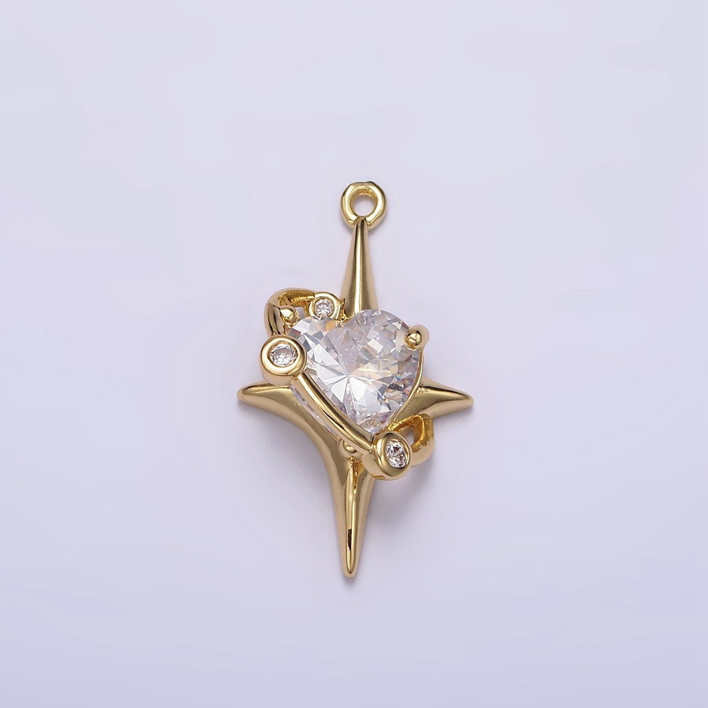16K Gold Filled Mini Clear Heart CZ North Star Celestial Charm | N943