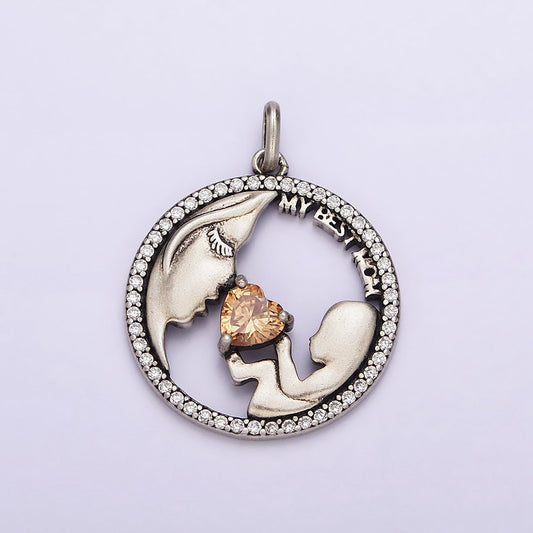 Micro Pave Pendant Sterling Silver S925 Mon and Son Daughters Coin Charm for Mom to Be Mother Day | SL-315