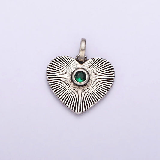 Dainty Radial Heart Charm in 925 Sterling Silver Pendant with Green Micro Pave Medallion Jewelry SL-323