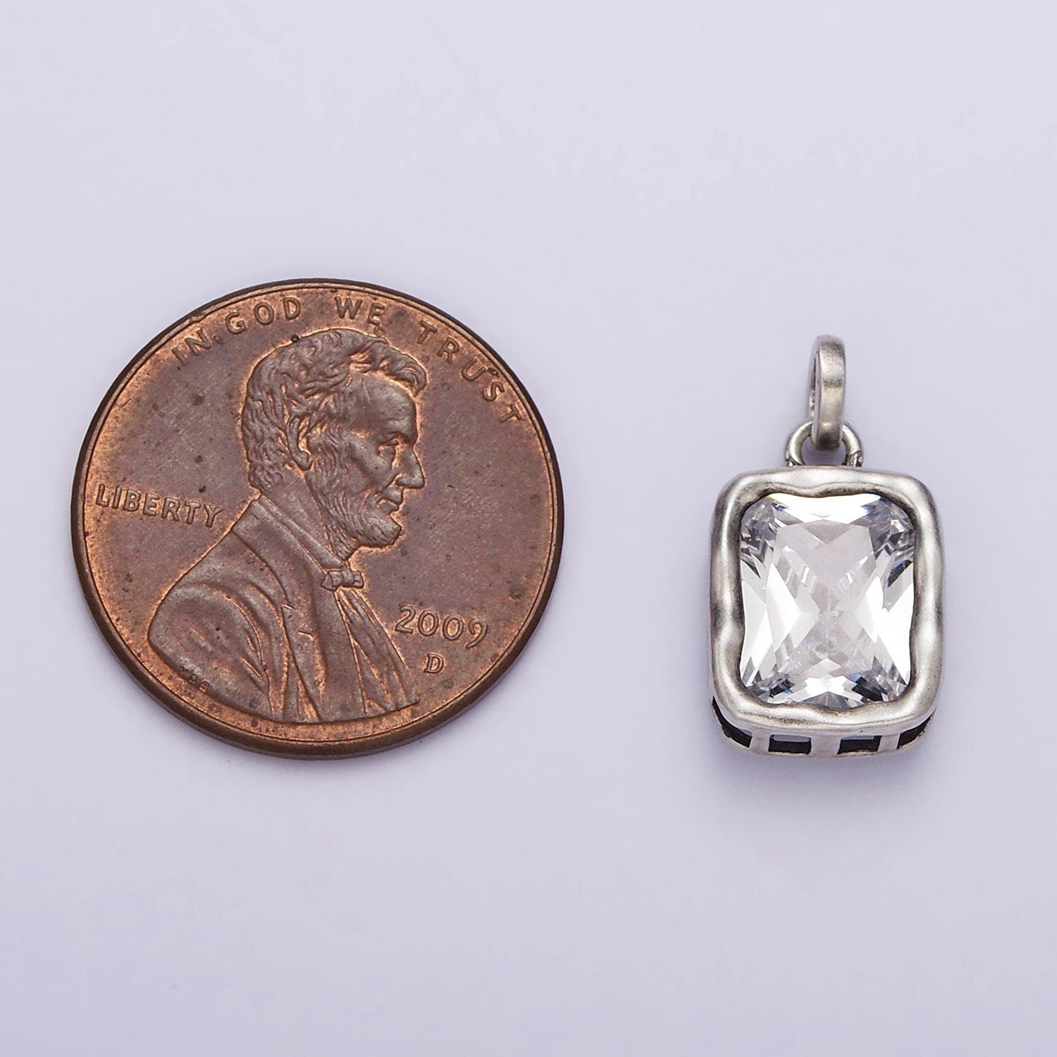 Dainty Rectangle Charm in 925 Sterling Silver Pendant CZ Drop Pendant SL-317