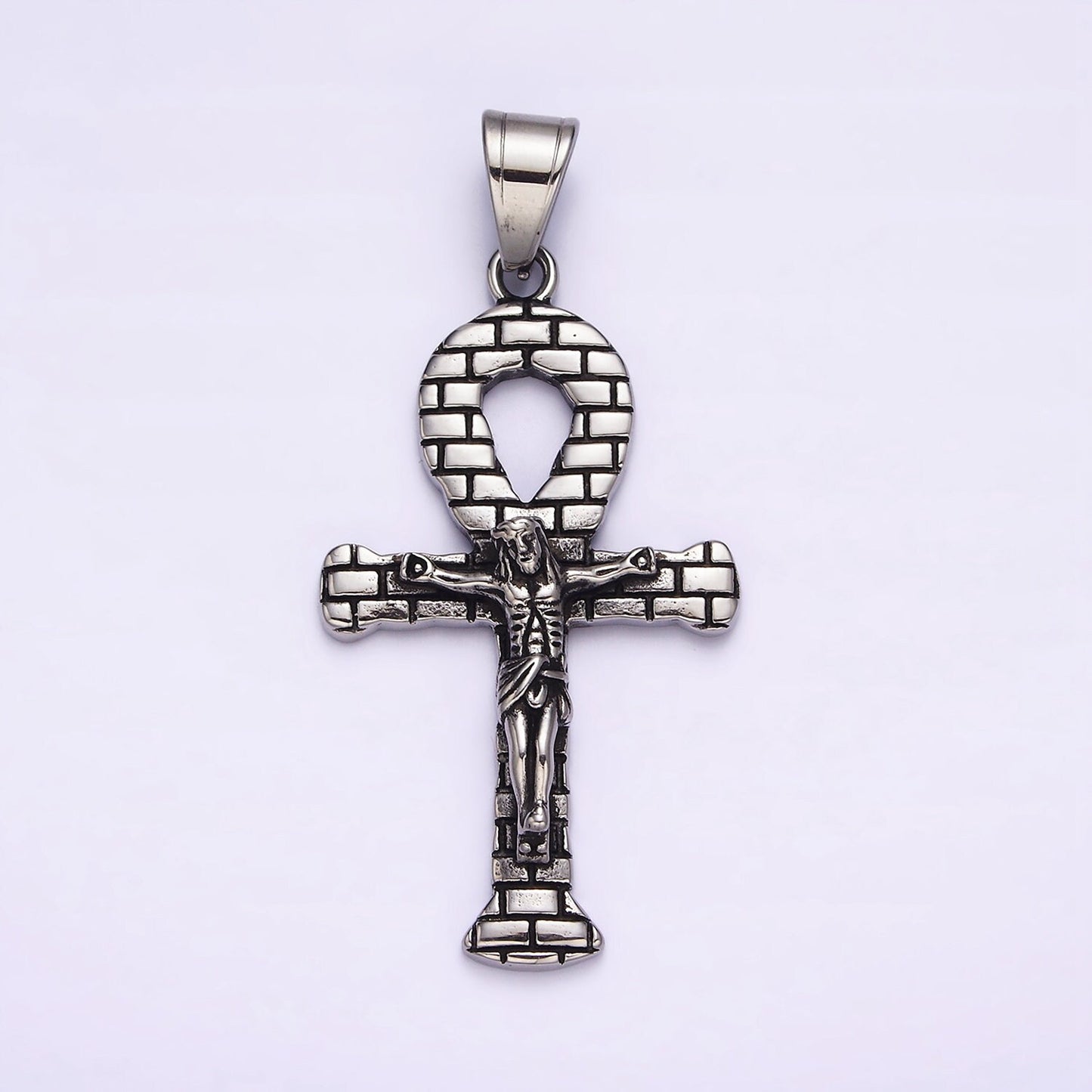 Stainless Steel Jesus Crucifix Religious Cross Brick Ankh Cross Pendant | J695