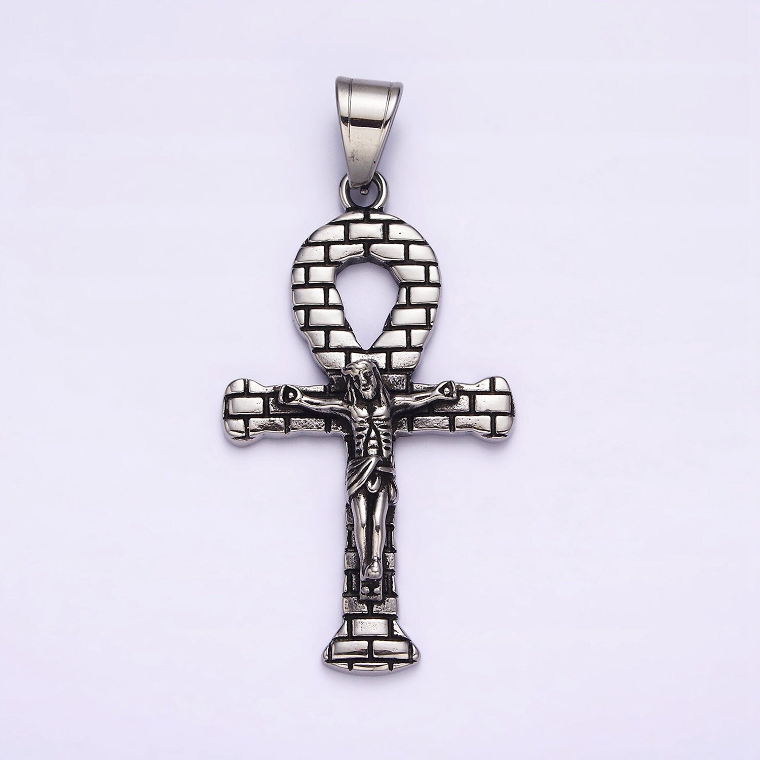 Stainless Steel Jesus Crucifix Religious Cross Brick Ankh Cross Pendant | J695