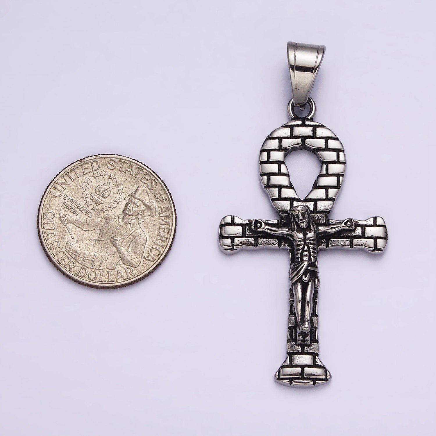 Stainless Steel Jesus Crucifix Religious Cross Brick Ankh Cross Pendant | J695