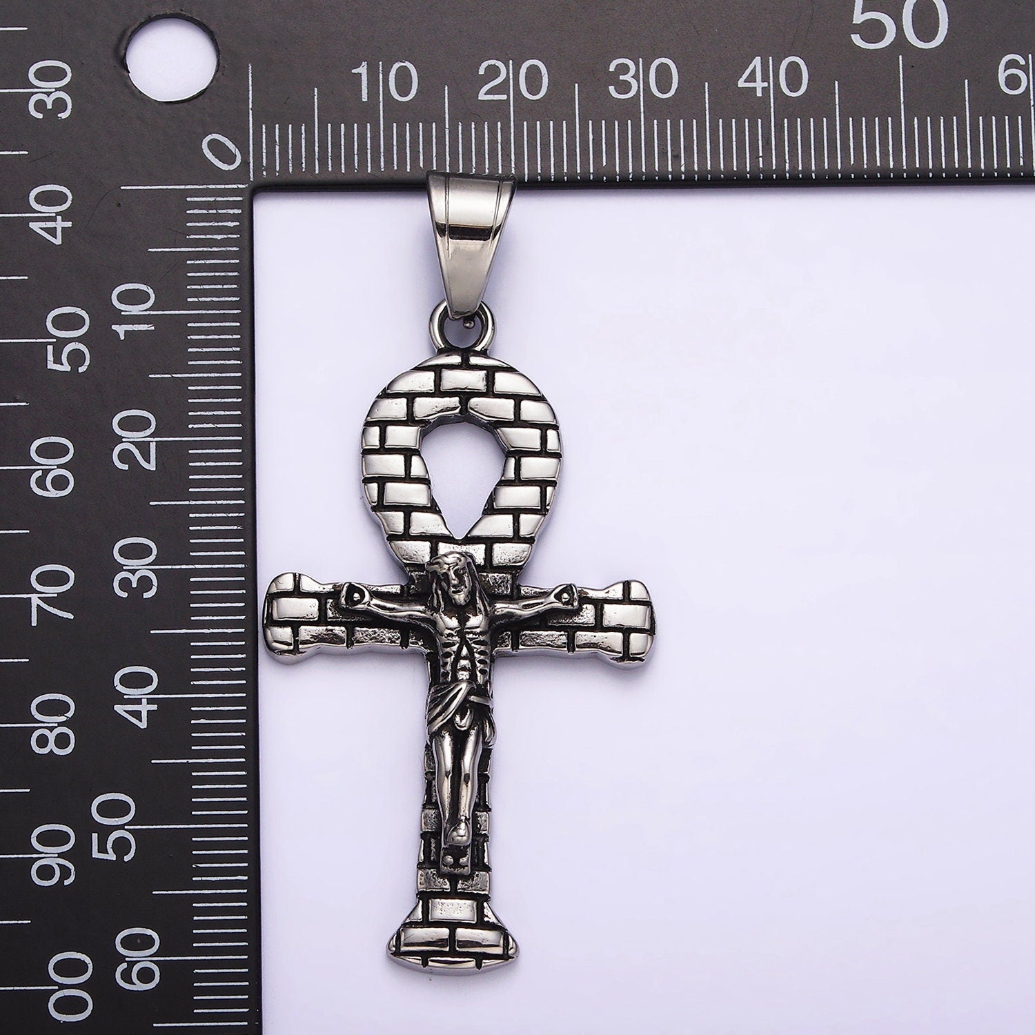 Stainless Steel Jesus Crucifix Religious Cross Brick Ankh Cross Pendant | J695