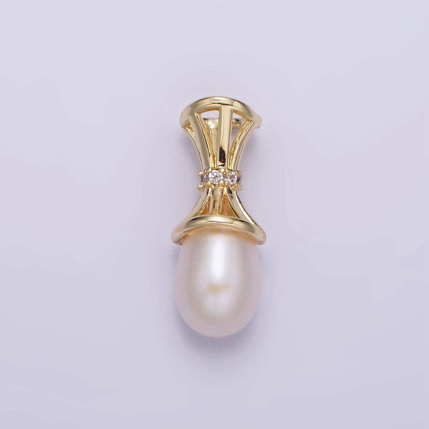 14K Gold Filled Pearl Clear CZ Multiple Band Bail Pendant | N1014