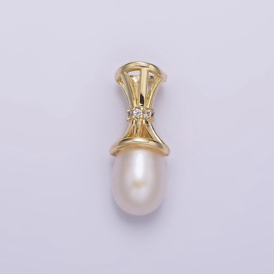 14K Gold Filled Pearl Clear CZ Multiple Band Bail Pendant | N1014