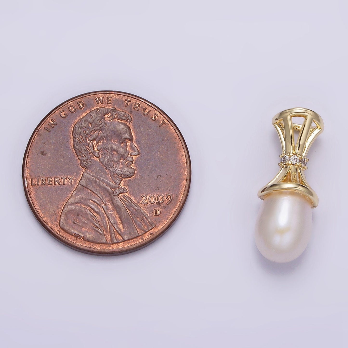 14K Gold Filled Pearl Clear CZ Multiple Band Bail Pendant | N1014