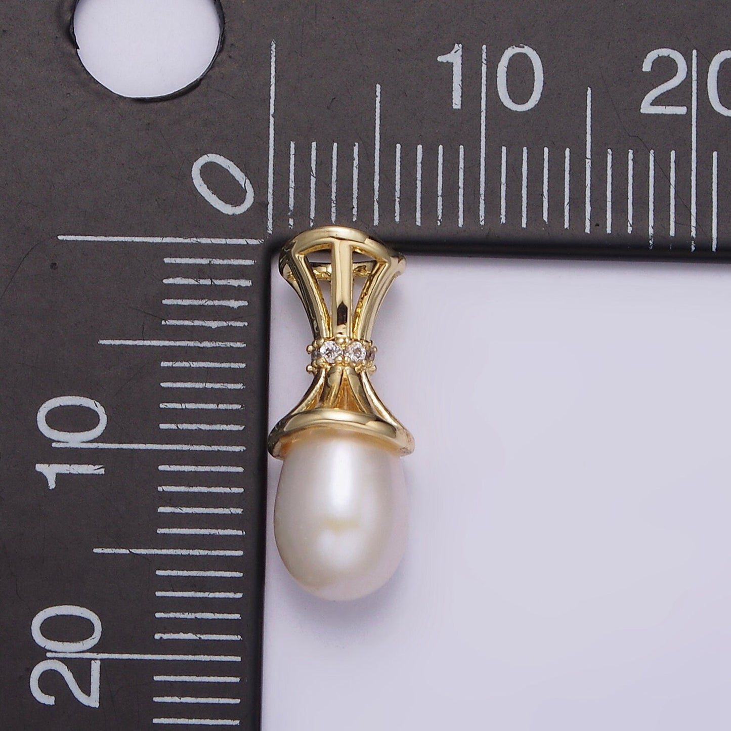 14K Gold Filled Pearl Clear CZ Multiple Band Bail Pendant | N1014