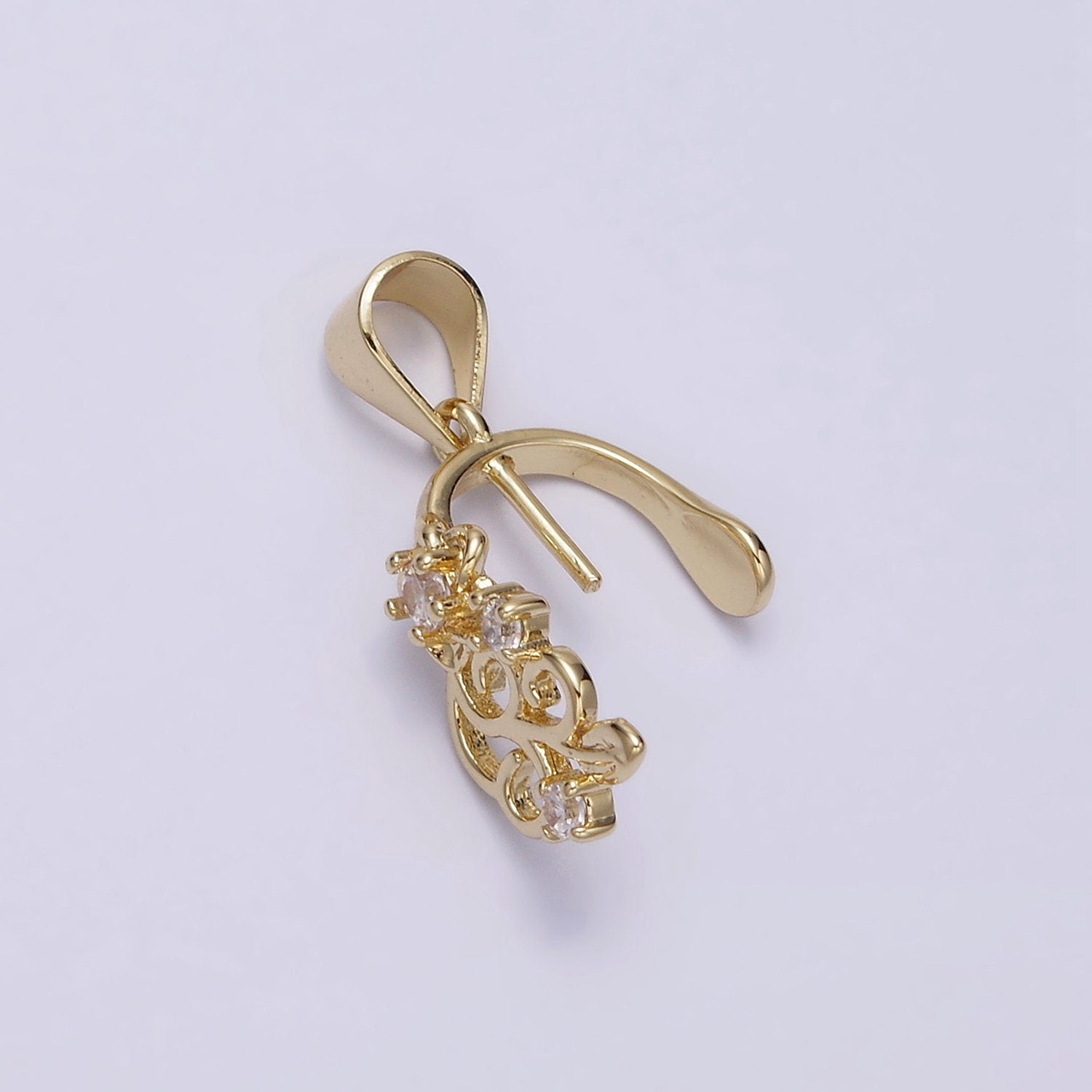 14K Gold Filled Artisan Clear CZ Gemstone Bead Pearl Drill Pendant Holder Supply | AA635