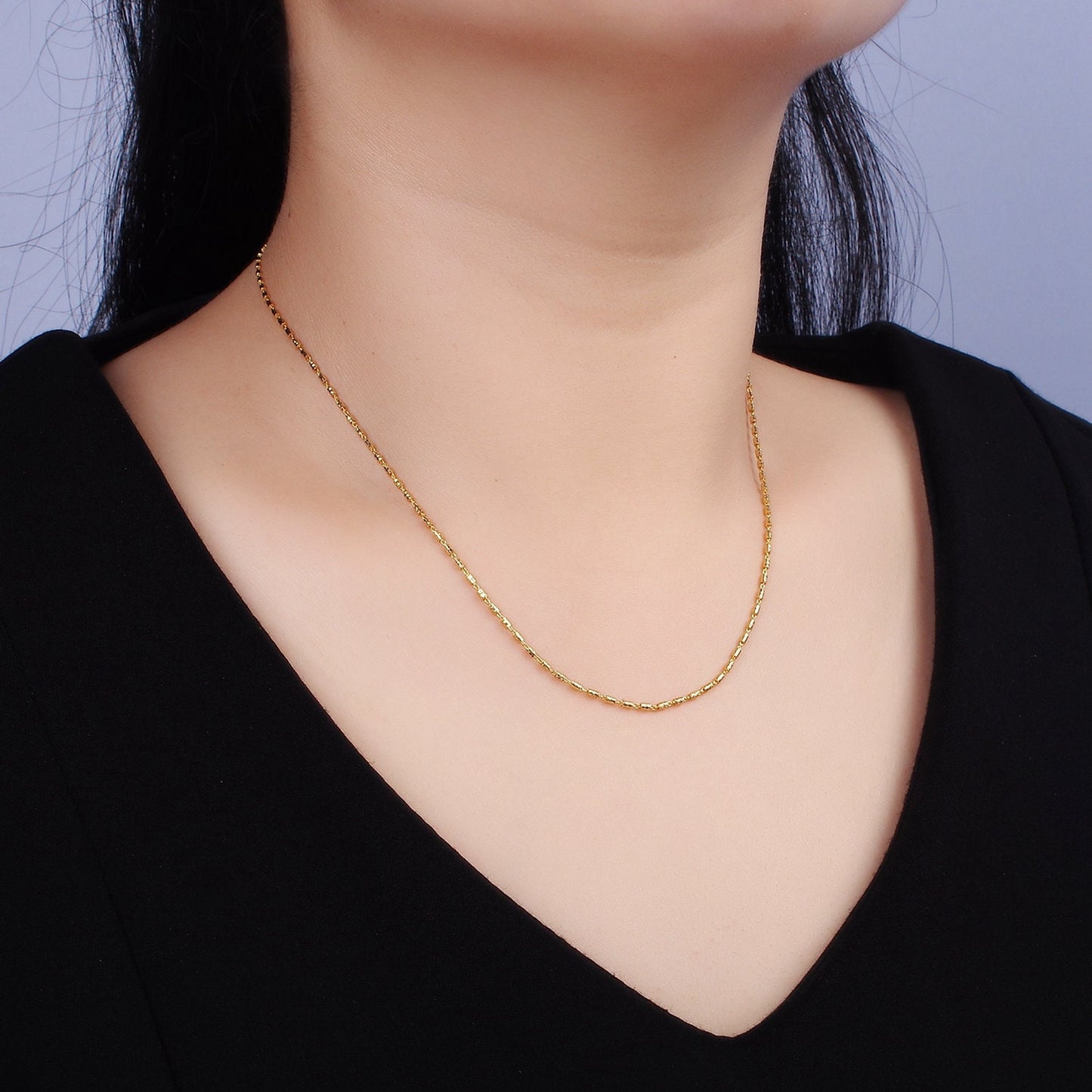16K Gold Vermeil S925 Sterling Silver 1.3mm Dainty Tube 15.5 Inch Chain Necklace | WA-1952