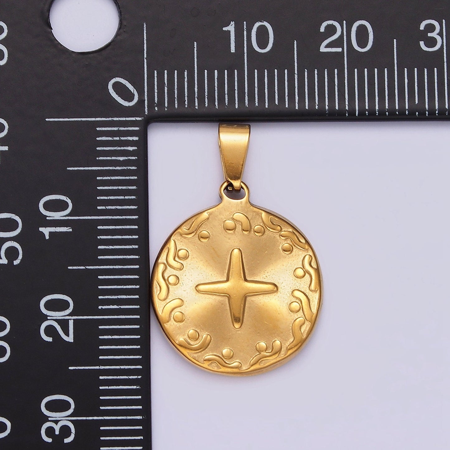 Stainless Steel 25.5mm Celestial Star Line Dot Artisan Textured Pendant | P800