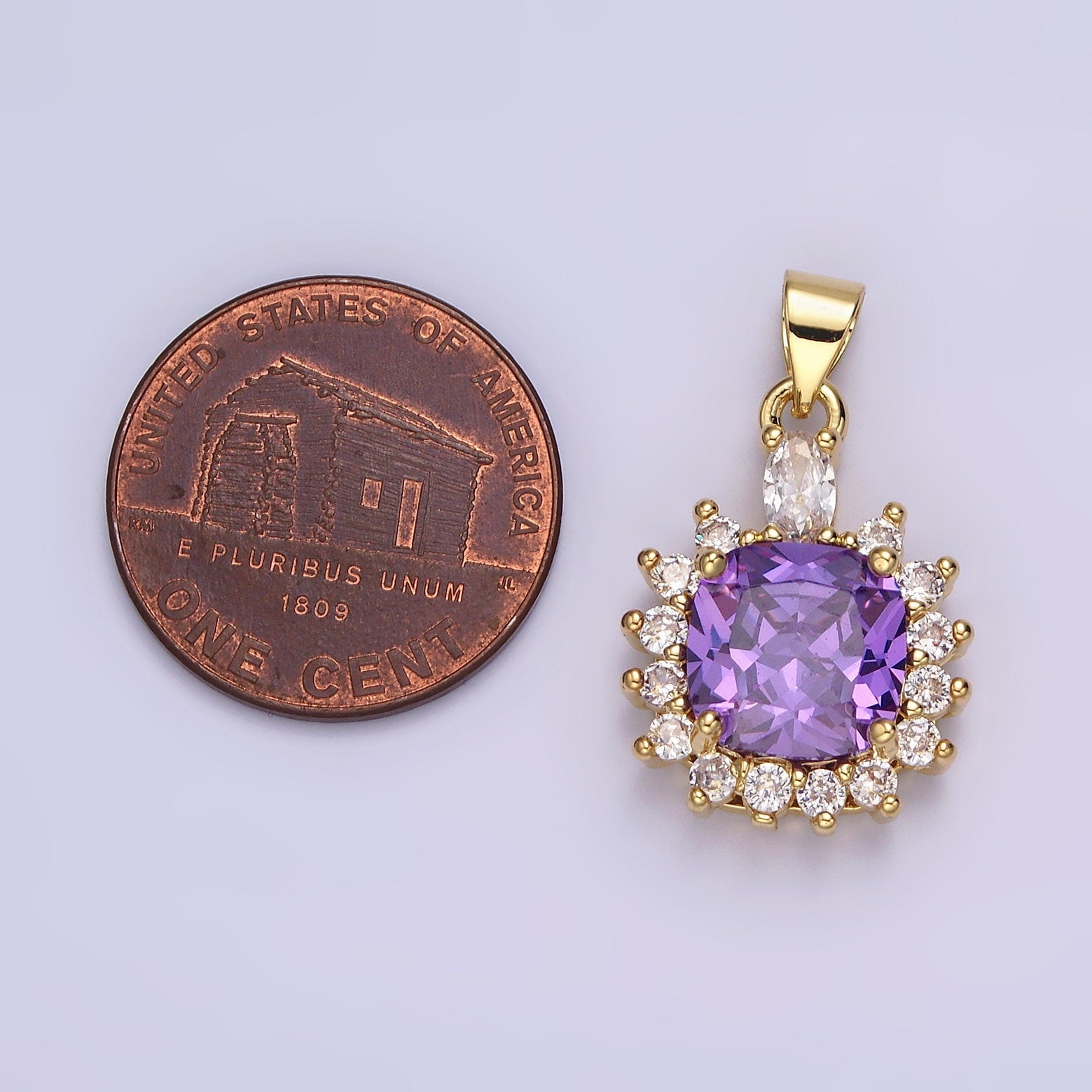 14K Gold Filled Purple, Clear, Pink Square Round CZ Pendant | AA656 - AA658
