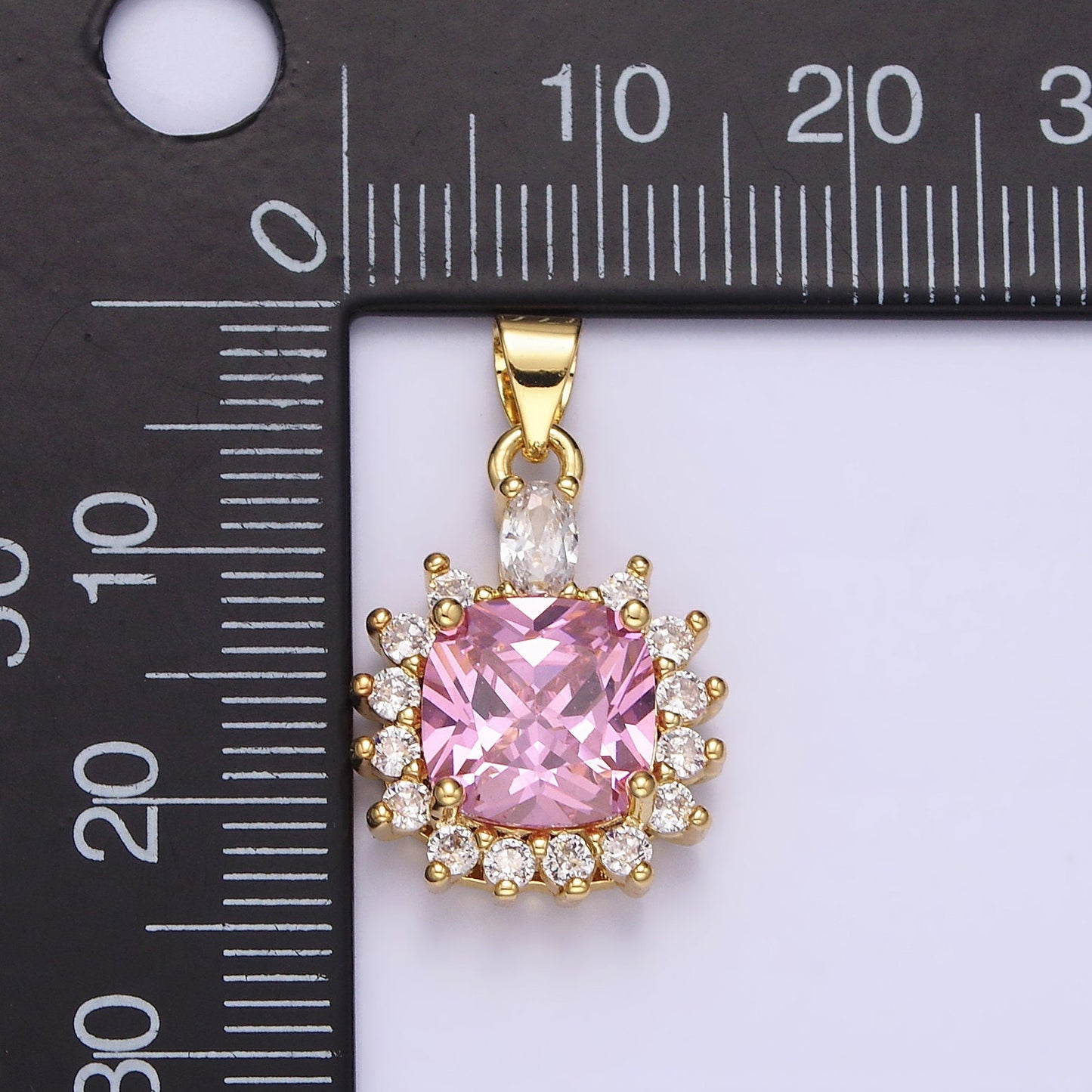 14K Gold Filled Purple, Clear, Pink Square Round CZ Pendant | AA656 - AA658