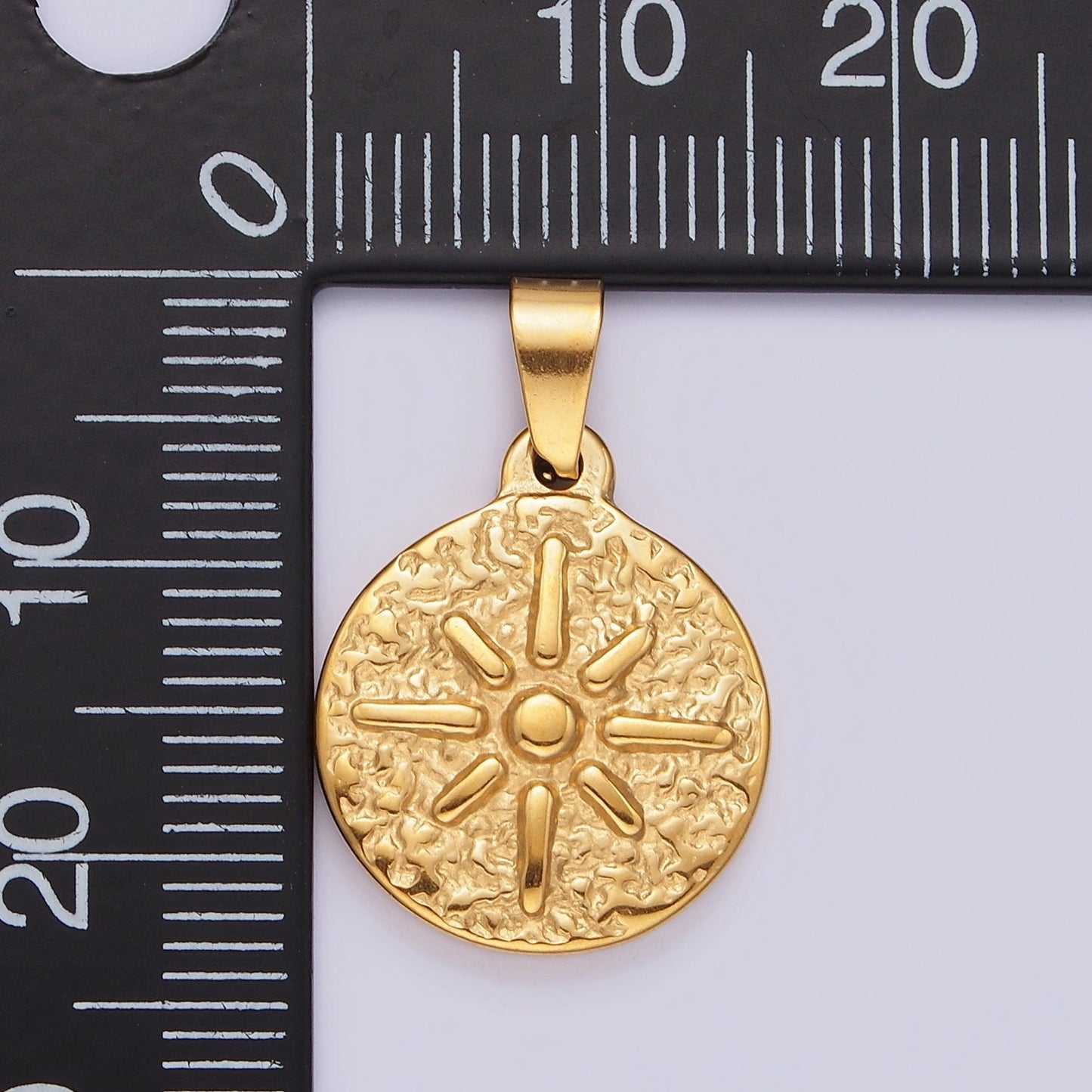 Gold Stainless Steel 25.5mm Celestial Sun Burst Abstract Textured Pendant | P804