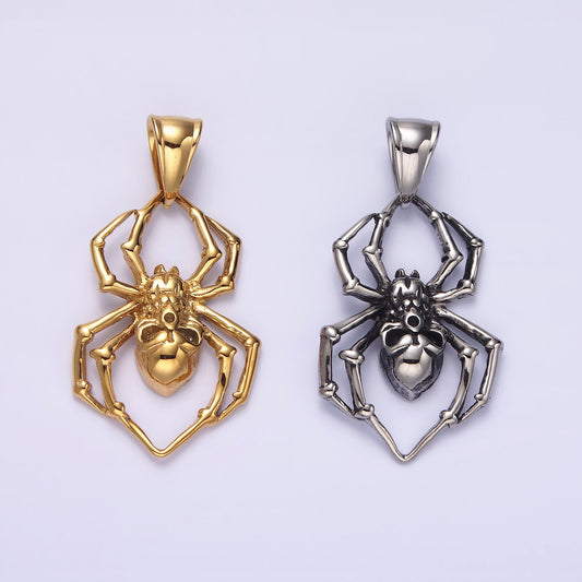Stainless Steel 41mm Skull Skeleton Spider Insect Pendant in Gold & Silver | P739