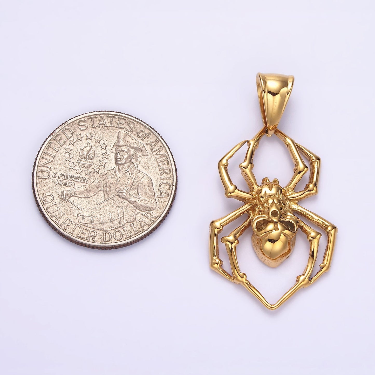 Stainless Steel 41mm Skull Skeleton Spider Insect Pendant in Gold & Silver | P739