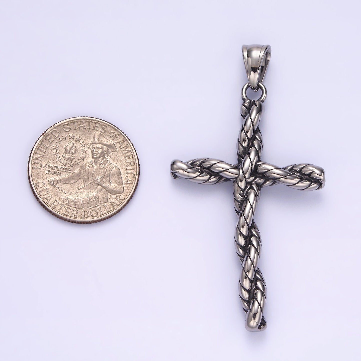 Stainless Steel 64mm Twisted Rope Religious Cross Pendant | P746