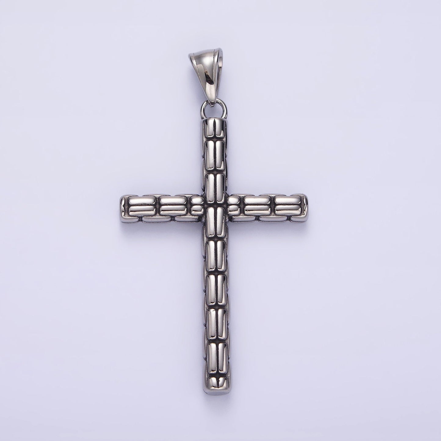 Stainless Steel 64mm Religious Latin Cross Bar Line-Textured Pendant | P741