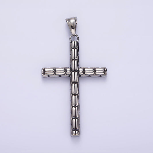 Stainless Steel 64mm Religious Latin Cross Bar Line-Textured Pendant | P741