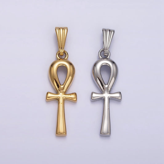 Stainless Steel 30mm Egyptian Ankh Cross Pendant in Silver & Gold | P767
