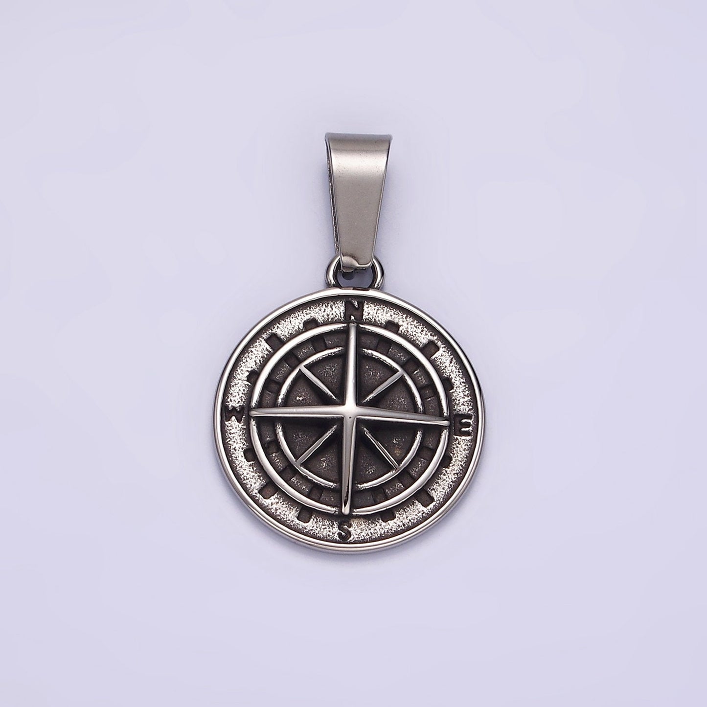 Stainless Steel Nautical Compass Round Medallion Pendant in Silver & Gold | P762 P763