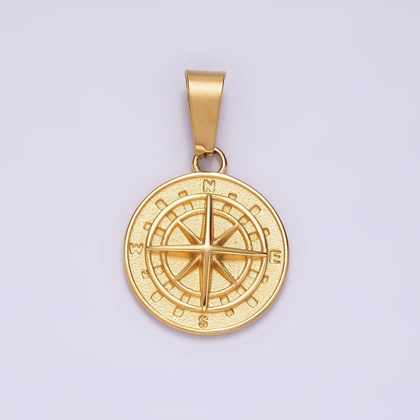Stainless Steel Nautical Compass Round Medallion Pendant in Silver & Gold | P762 P763