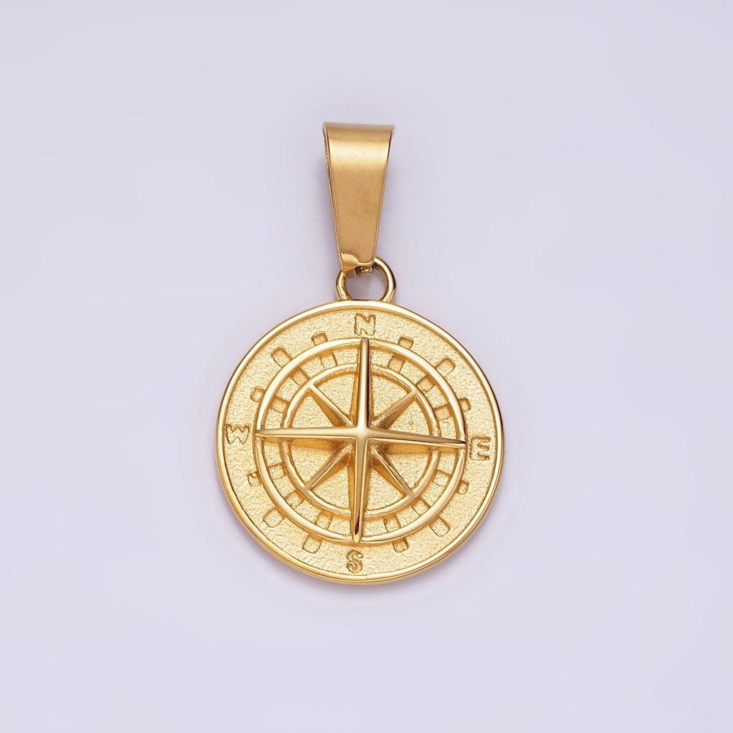 Stainless Steel Nautical Compass Round Medallion Pendant in Silver & Gold | P762 P763