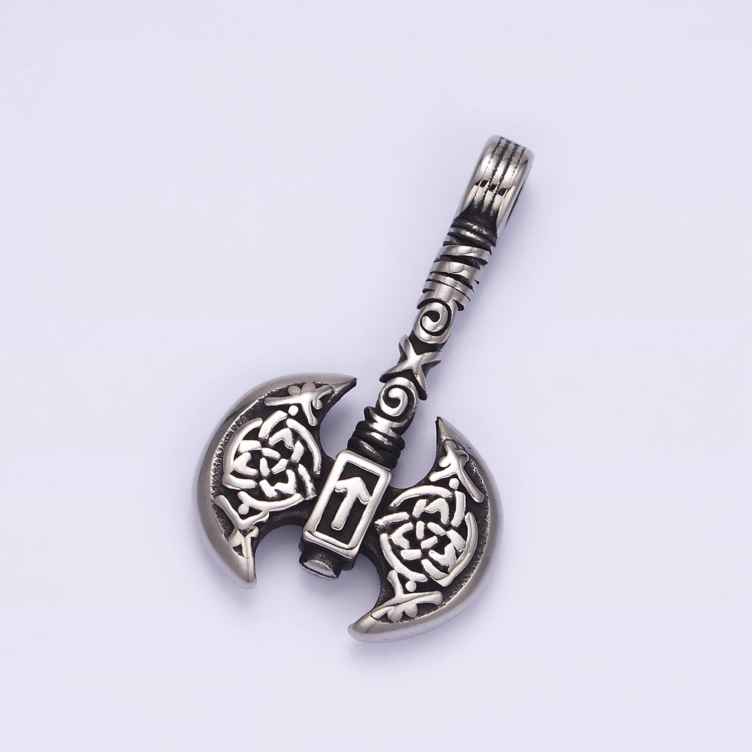 Stainless Steel Celtic Knot Cross Lined Axe Weapon Pendant | P770