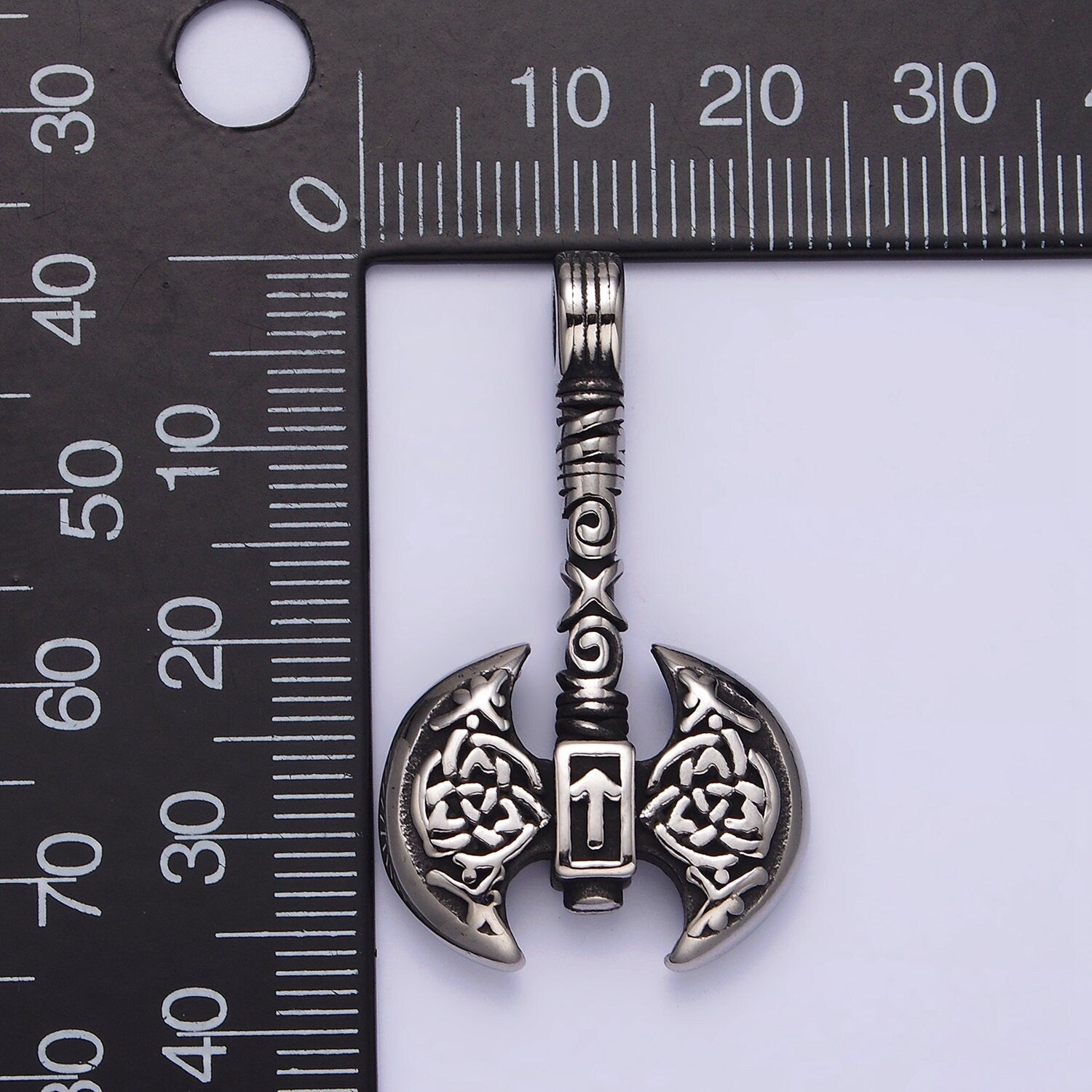 Stainless Steel Celtic Knot Cross Lined Axe Weapon Pendant | P770