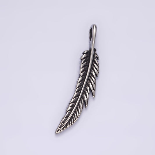 Stainless Steel 43.3mm Curved Natural Plant Leaf Double Sided Pendant | P764