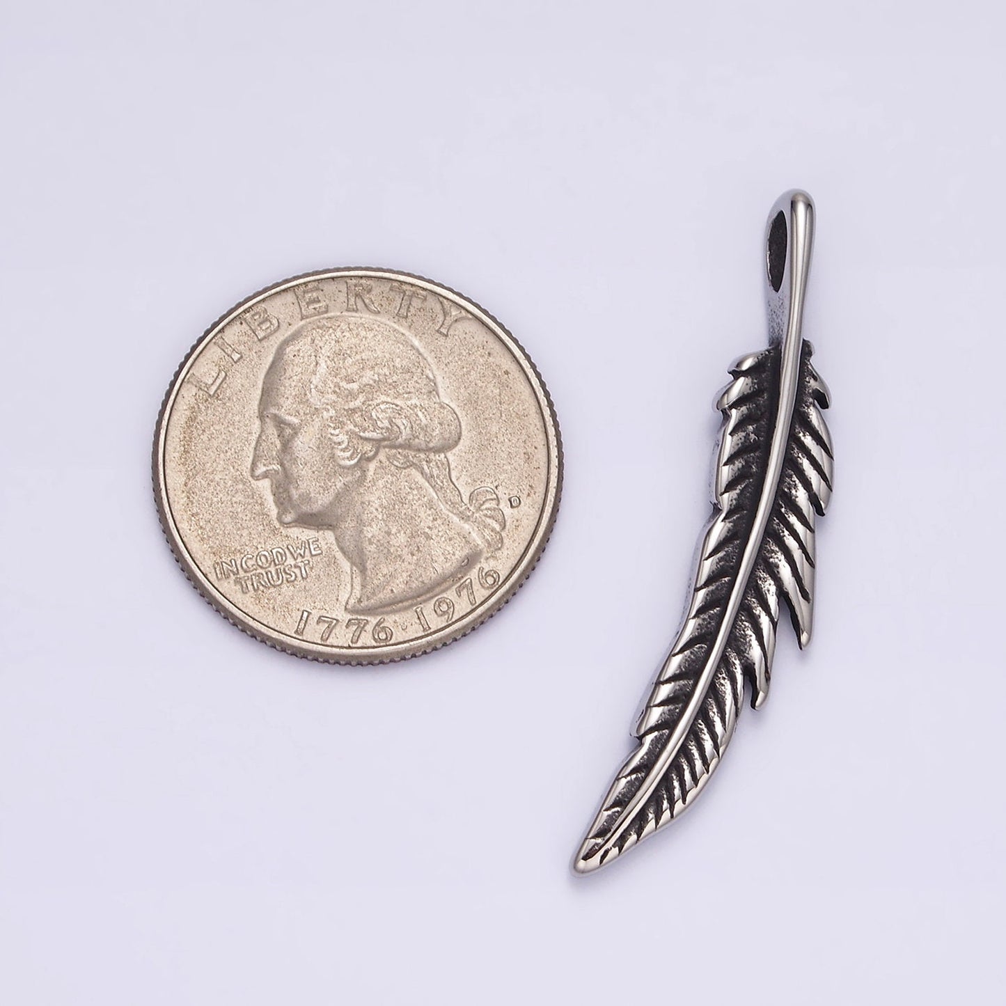Stainless Steel 43.3mm Curved Natural Plant Leaf Double Sided Pendant | P764
