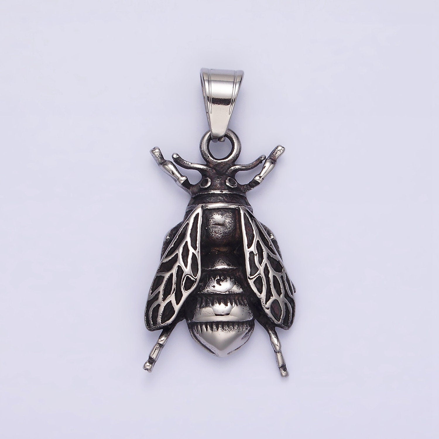 Stainless Steel 42mm Beetle Moth Wings Flies Fly Insect Pendant | P778