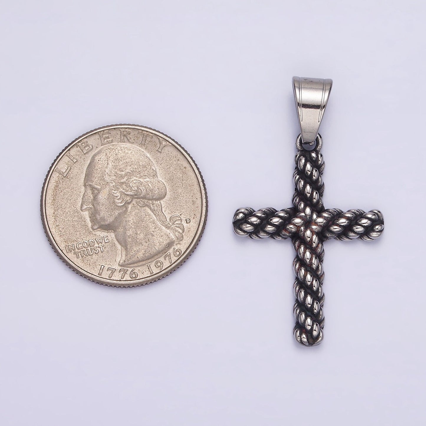 Stainless Steel 40mm Twisted Rope Latin Cross Religious Pendant | P775