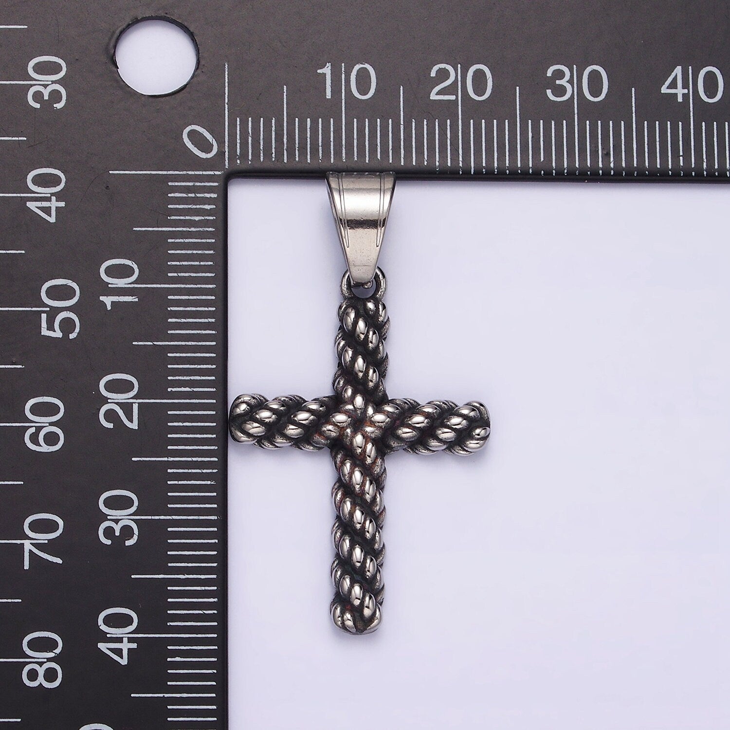 Stainless Steel 40mm Twisted Rope Latin Cross Religious Pendant | P775