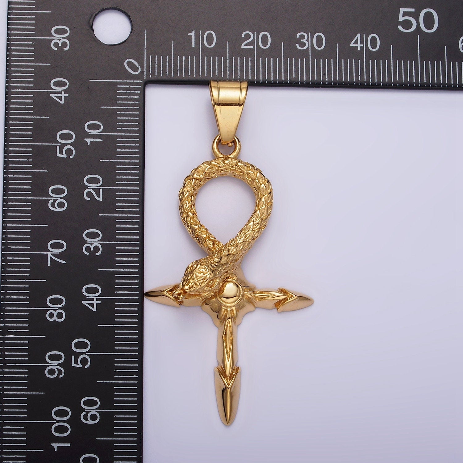 Stainless Steel Snake Serpent Sunburst Arrow Egyptian Ankh Cross Pendant | P772
