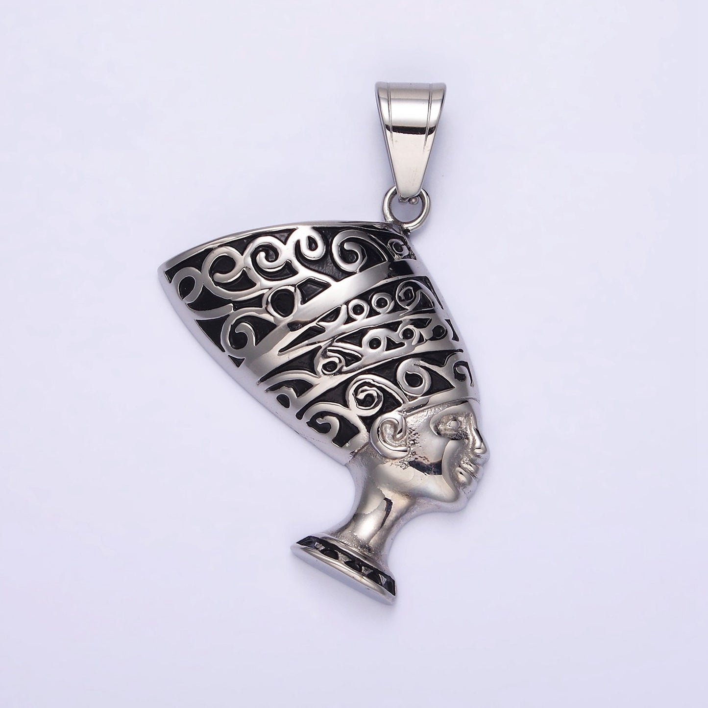 Stainless Steel 47mm Queen Nefertiti Egyptian Goddess Black-Silver Pendant | P773