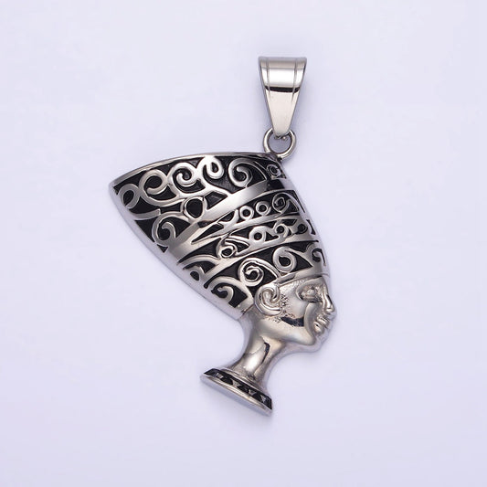 Stainless Steel 47mm Queen Nefertiti Egyptian Goddess Black-Silver Pendant | P773