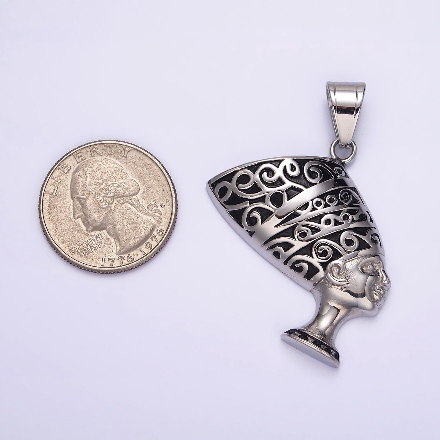 Stainless Steel 47mm Queen Nefertiti Egyptian Goddess Black-Silver Pendant | P773