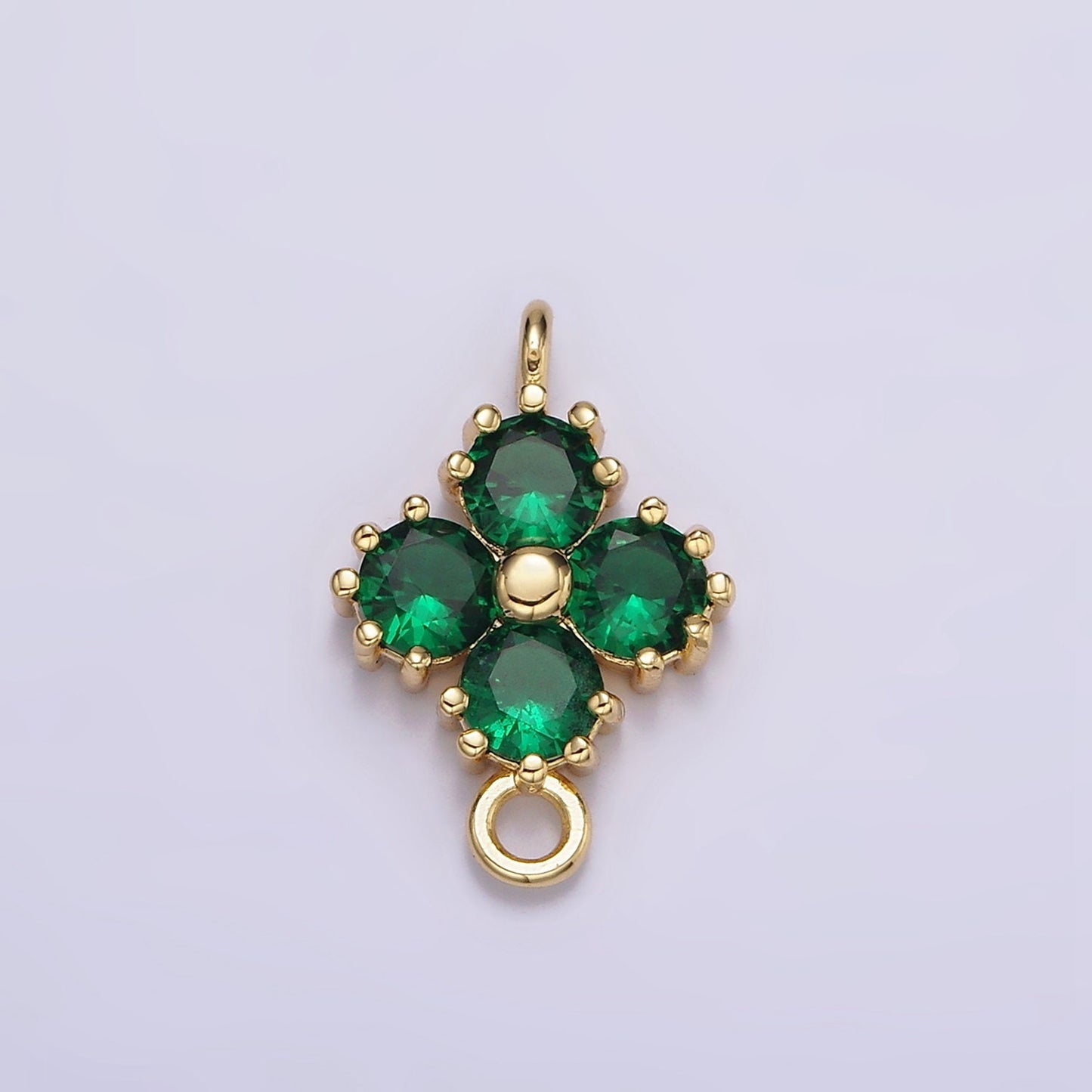 16K Gold Filled Clear, Pink, Green CZ Quatrefoil Clover 16.5mm Connector |Y761