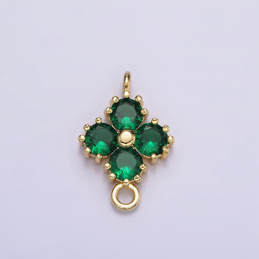 16K Gold Filled Clear, Pink, Green CZ Quatrefoil Clover 16.5mm Connector |Y761