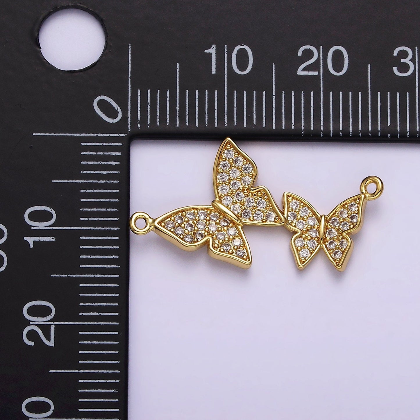 24K Gold Filled Double Butterfly Mariposa Micro Paved CZ 26.5mm Connector Mommy and Me Jewelry Inspired | Y756